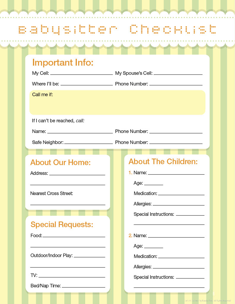 Babysitting Checklist Printable Free Free Printable Templates