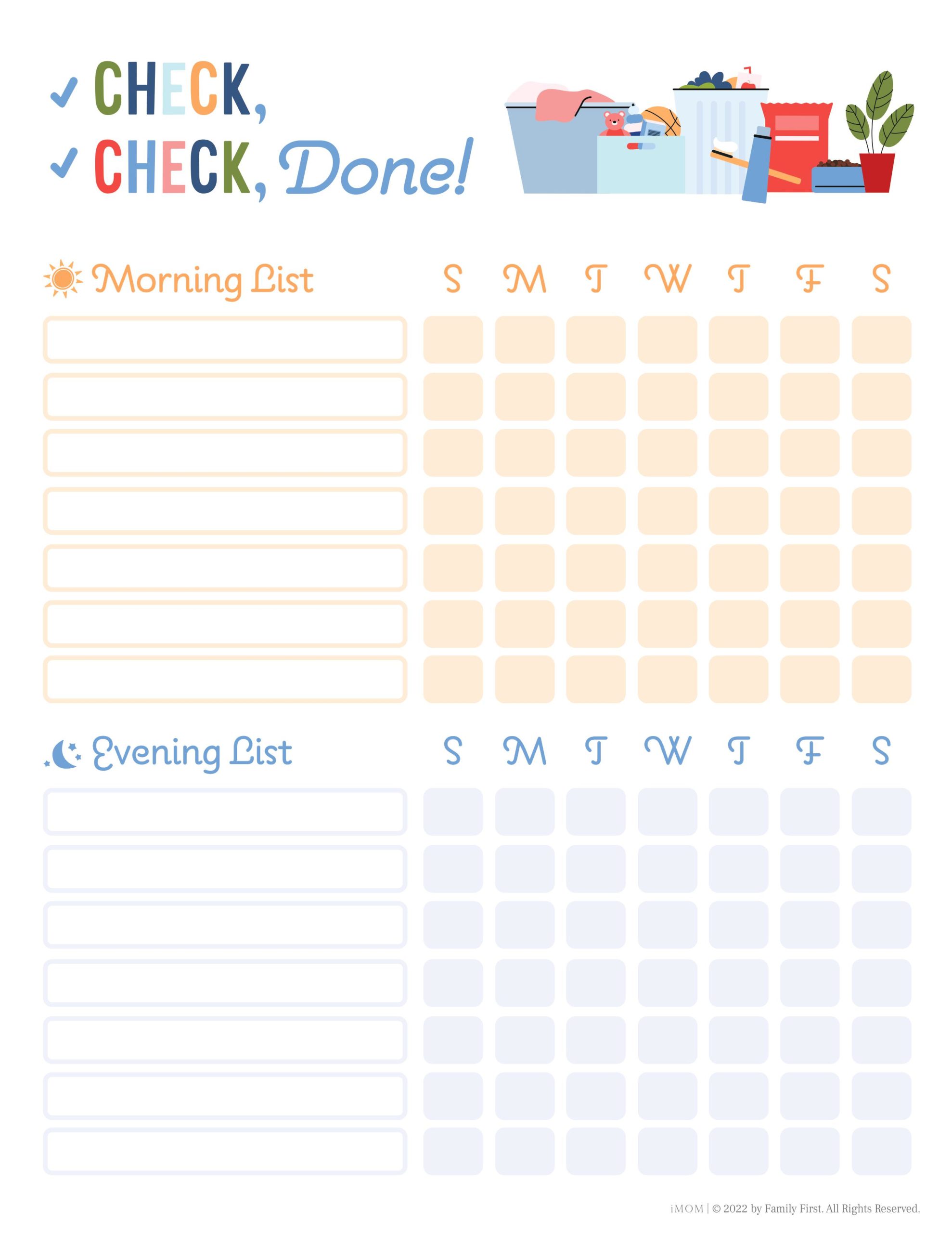 Check, Check Done Checklist for Kids Printable Template