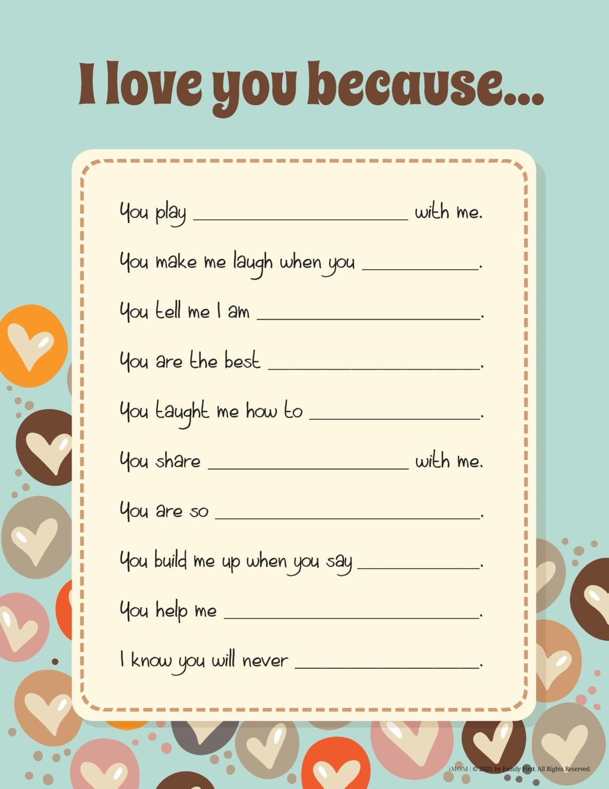 "I Love My Mom Because" Free Printable for Kids - iMOM