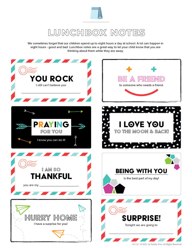 Free & Cute Printable Lunchbox Notes for Boys - iMOM