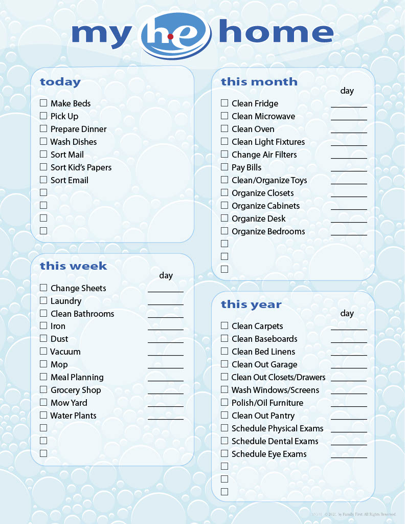 household cleaning schedule