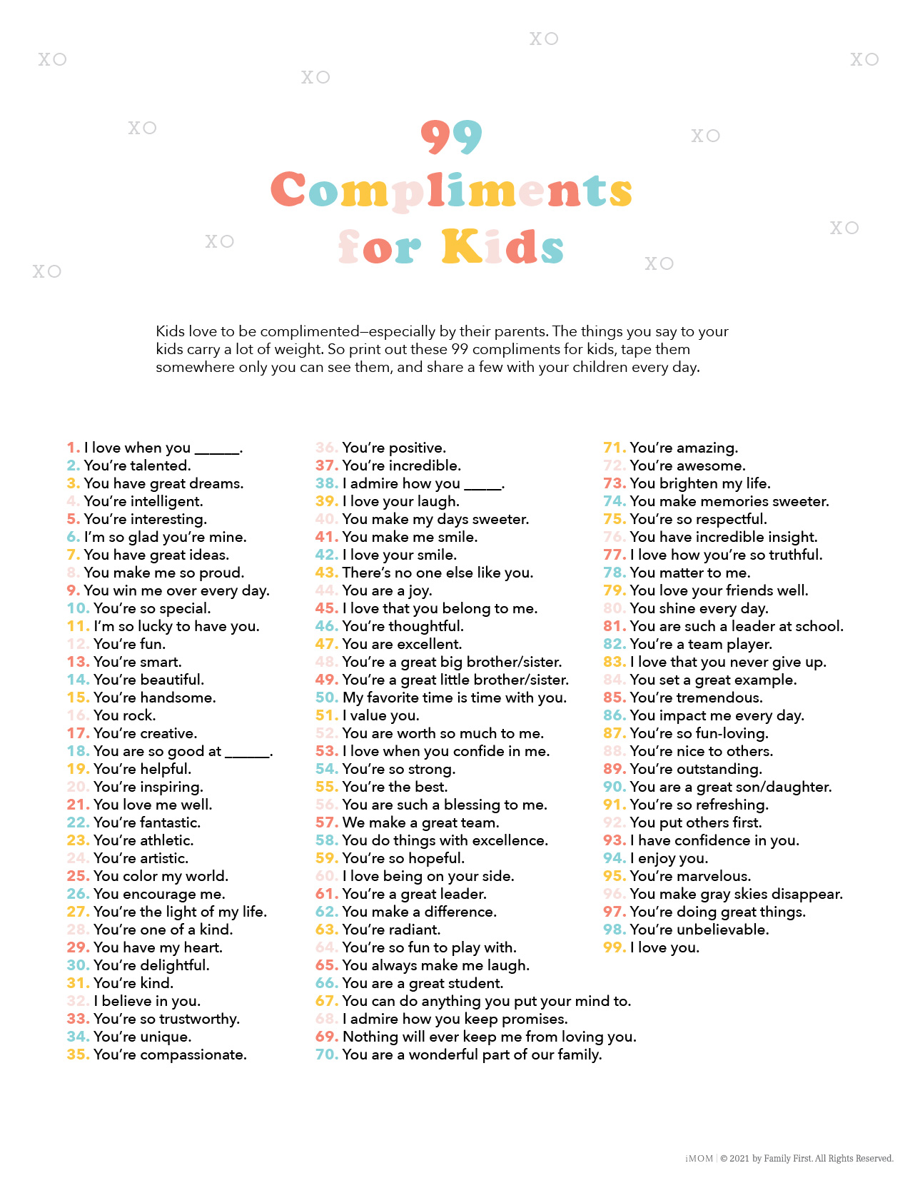 99 Compliments for Kids Printable - iMOM