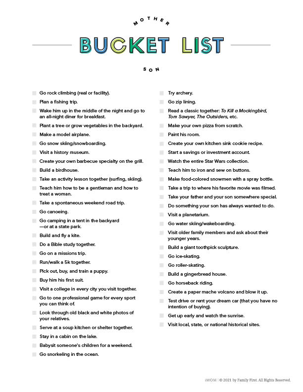 mother son bucket list