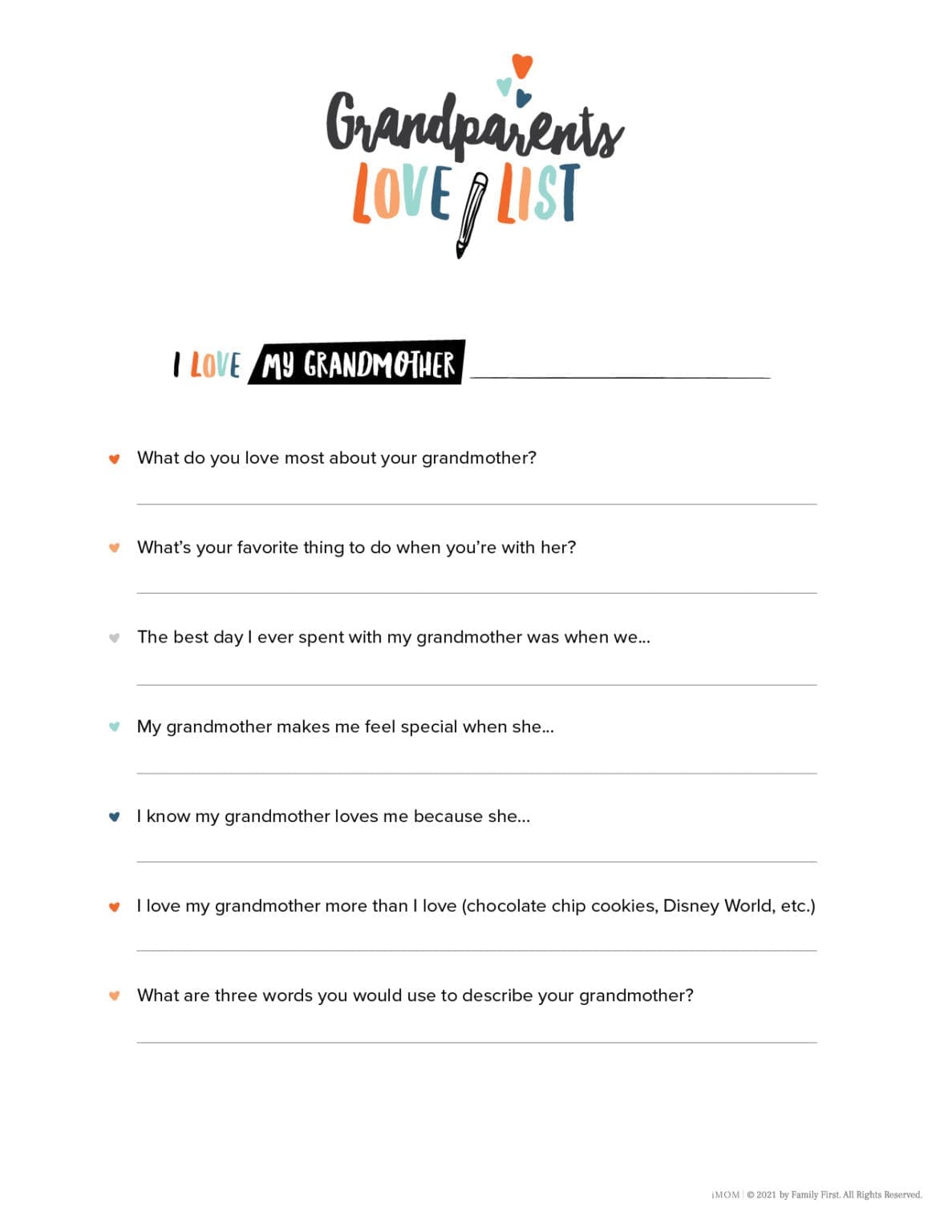 "I Love My Mom Because" Free Printable for Kids - iMOM