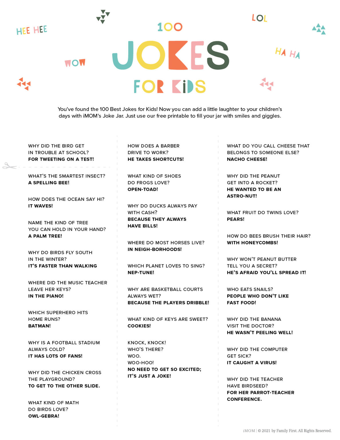 Funny Jokes For Kids Printable