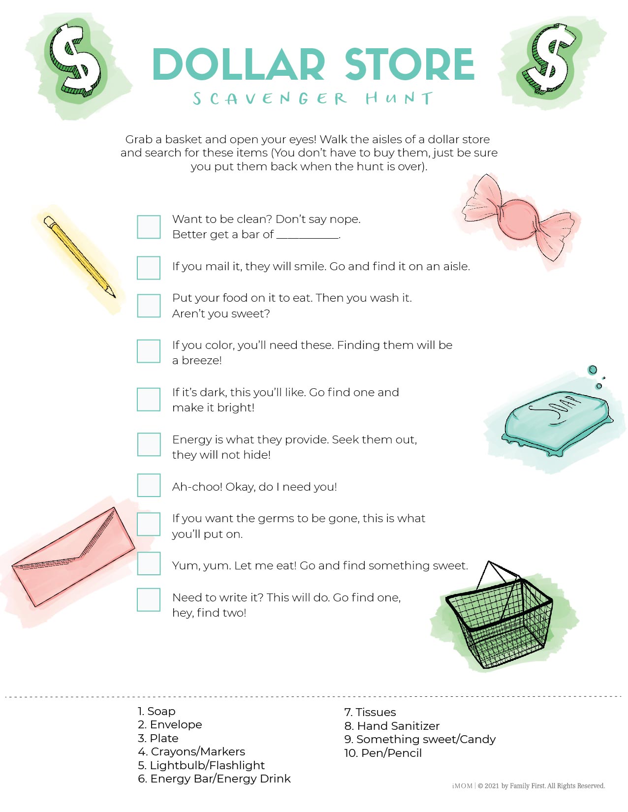 Free Dollar Store Scavenger Hunt Printable - iMOM