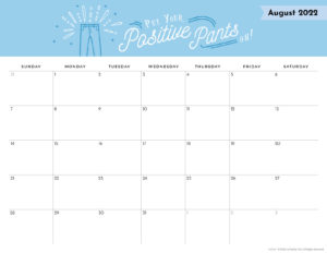 2022 August positive thoughts printable calendar