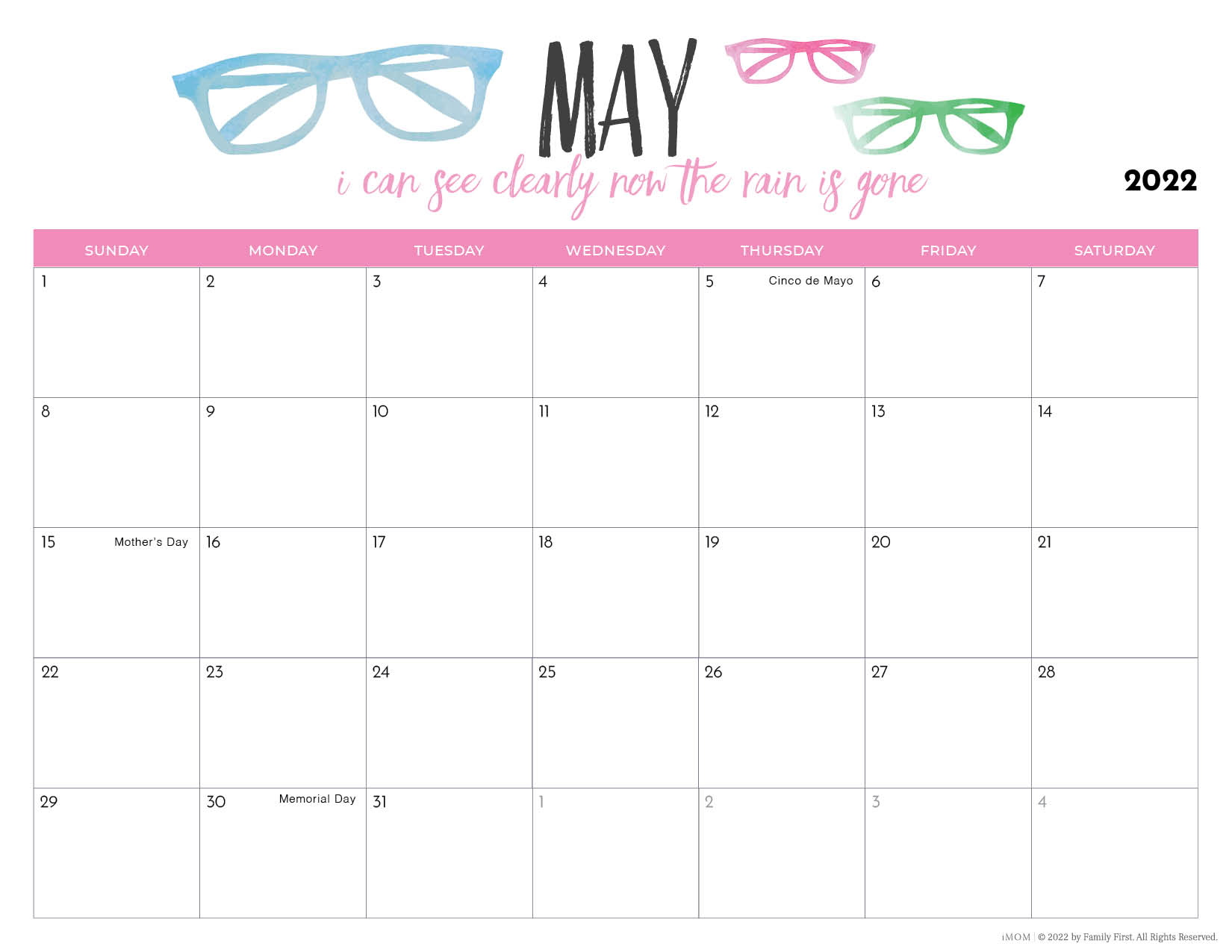 May 2022 Calendar Mothers Day 2022 Printable Calendars For Moms - Imom