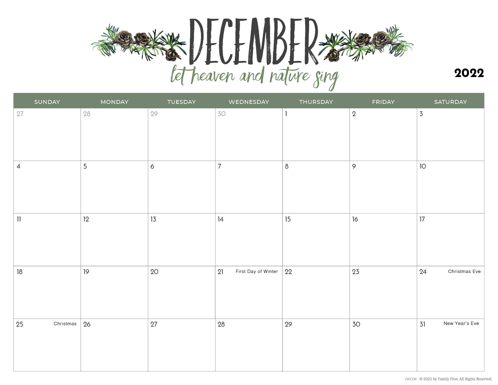 December 2022 Printable Calendar 2022 Printable Calendars For Moms - Imom
