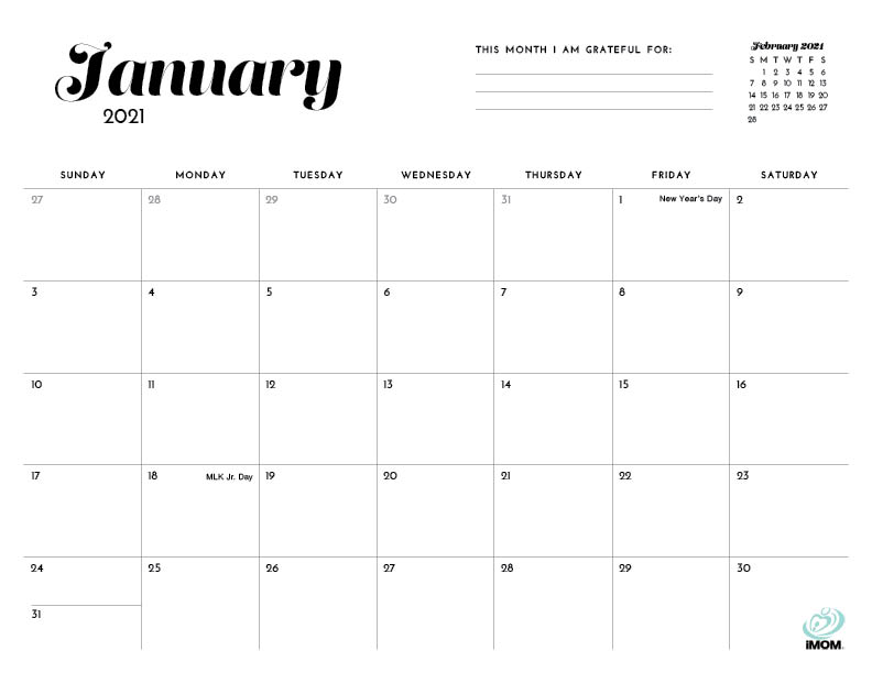 2020 and 2021 Simple Printable Calendar for Moms - iMom