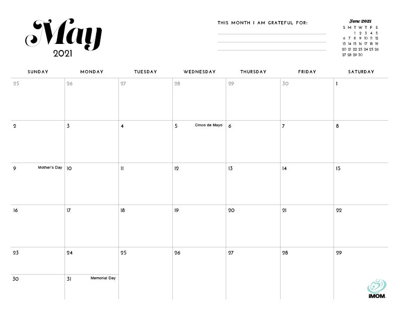 2020 and 2021 Simple Printable Calendar for Moms iMom