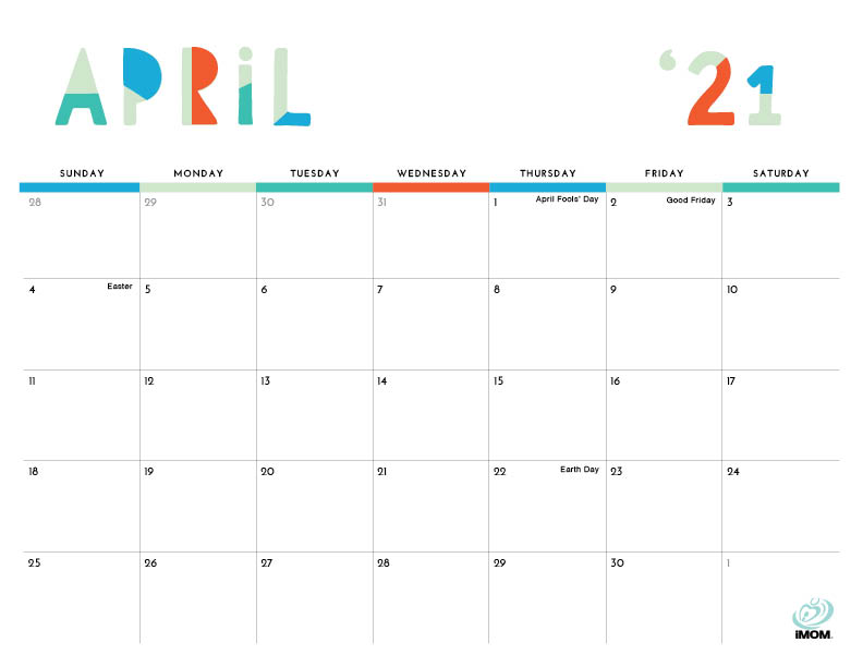 2020 and 2021 Colorful Printable Calendar for Moms - iMom