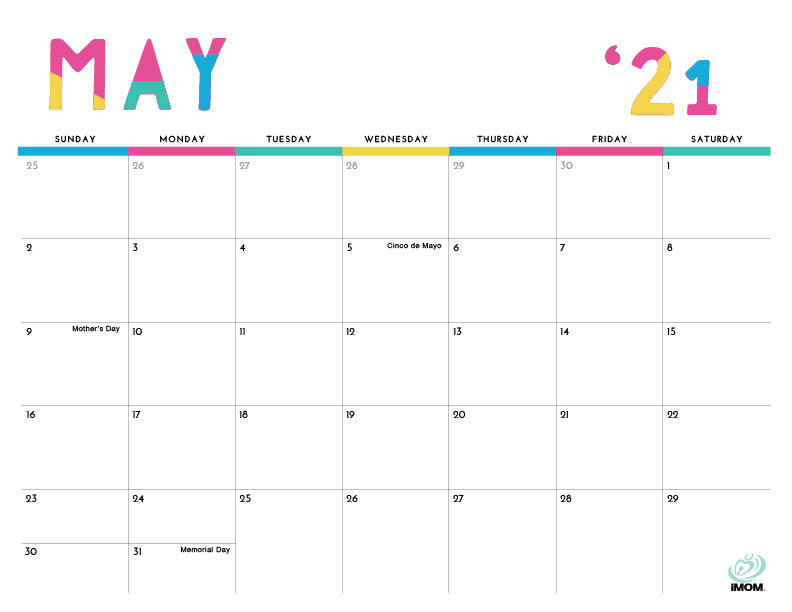 2020 and 2021 Colorful Printable Calendar for Moms iMom