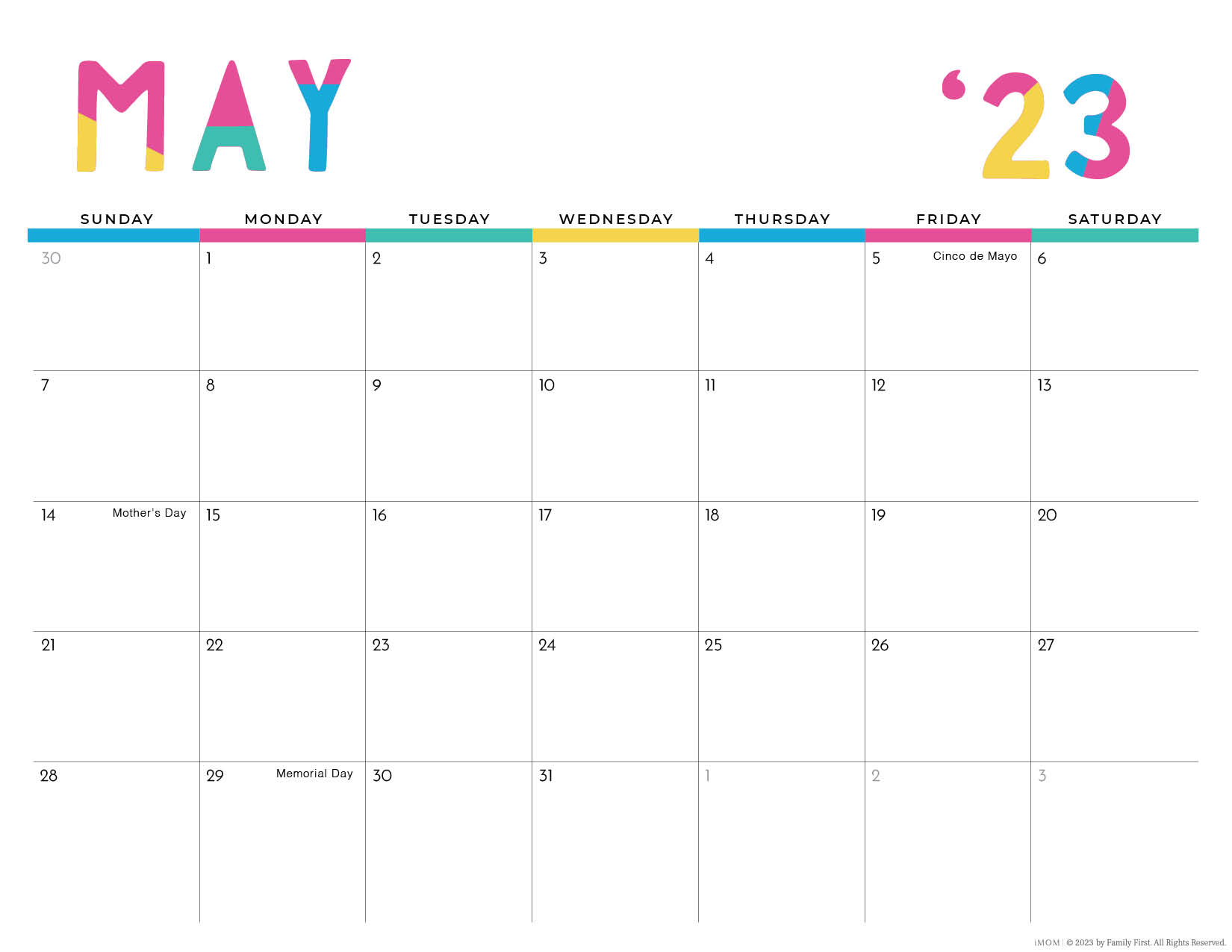 2022 2023 colorful printable calendar for moms imom