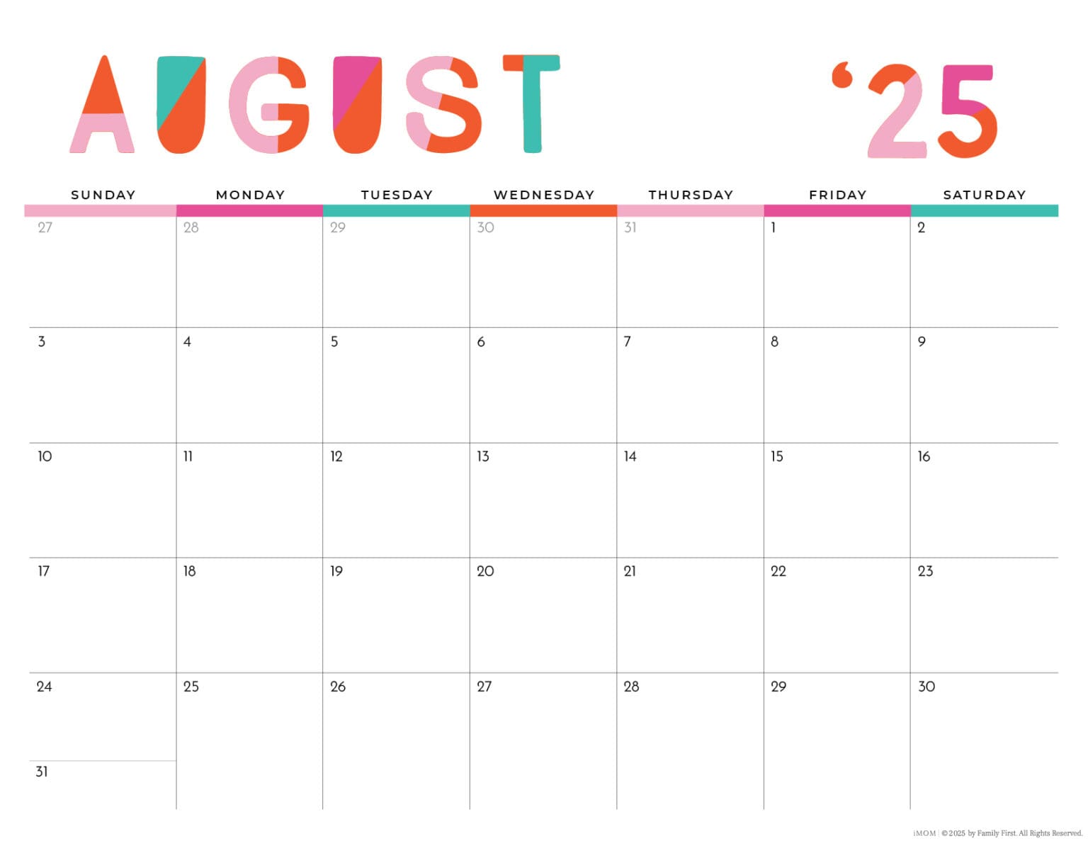 20252026 Simple Printable Calendar for Moms iMOM
