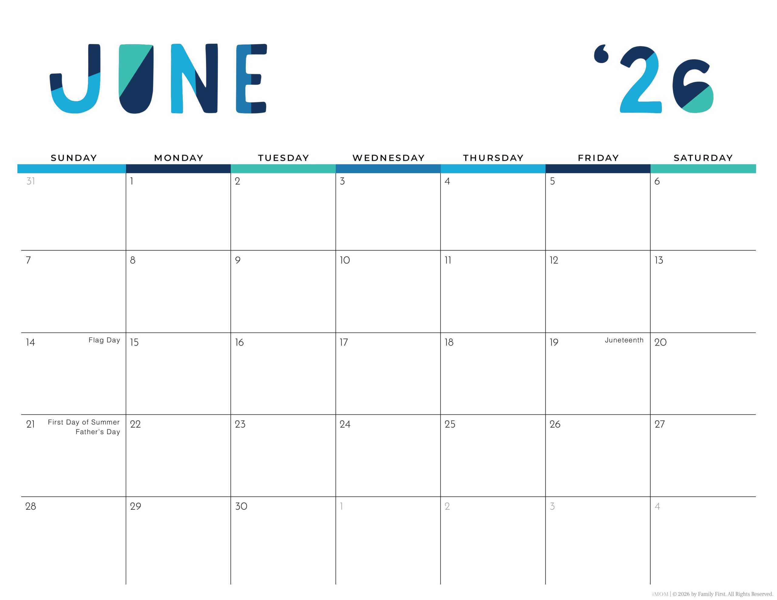 20252026 Colorful Printable Calendar for Moms iMOM