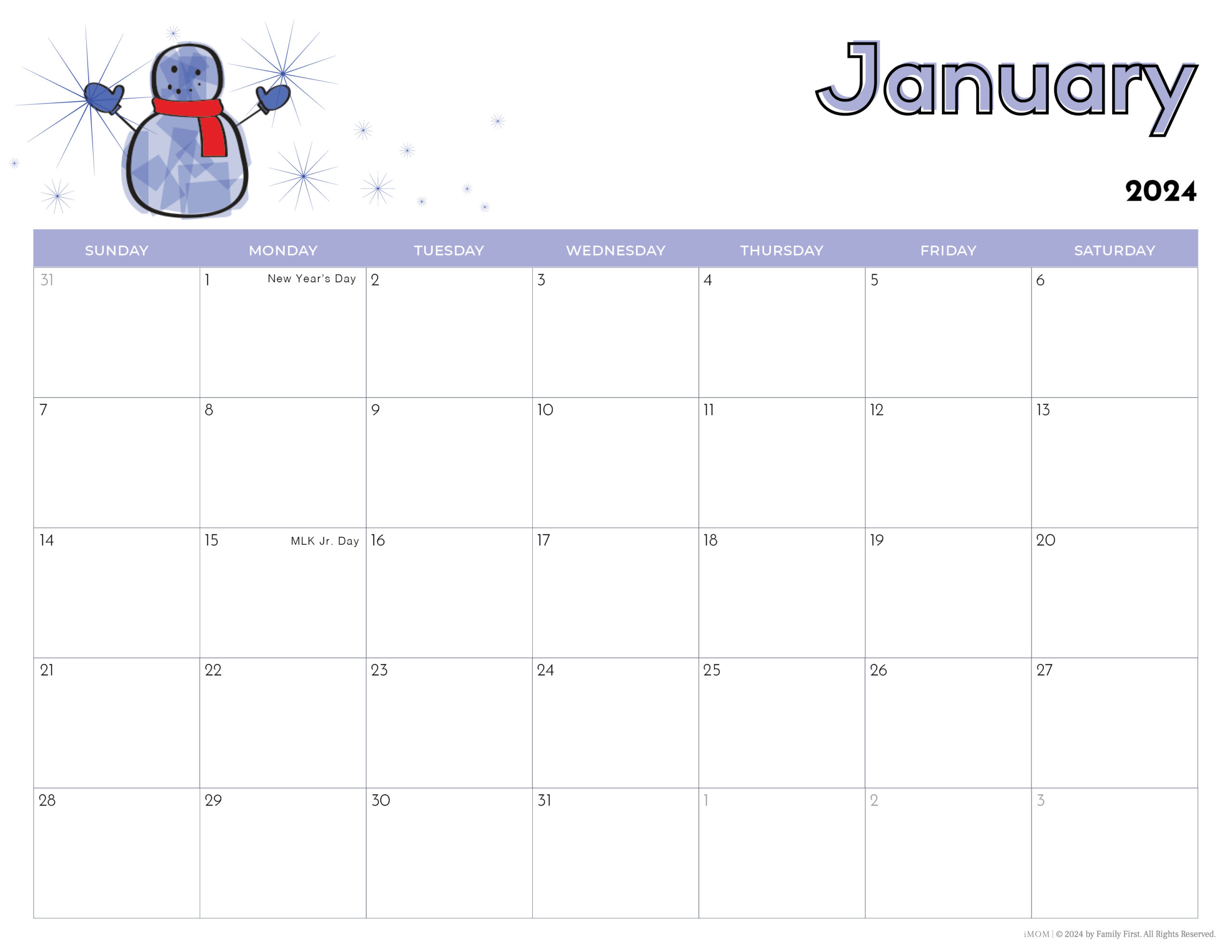 January 2024 Printable Calendar Monday Starters - Funny Calendar 2024