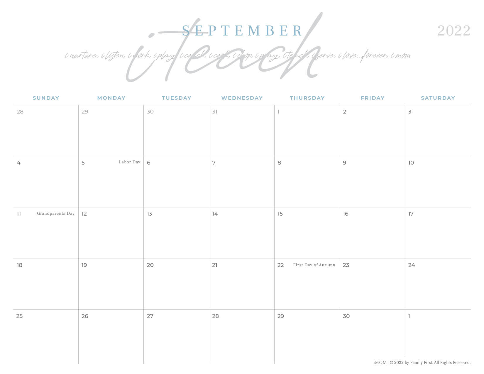 2022 Mom Is A Verb Printable Signature Imom Calendar - Imom