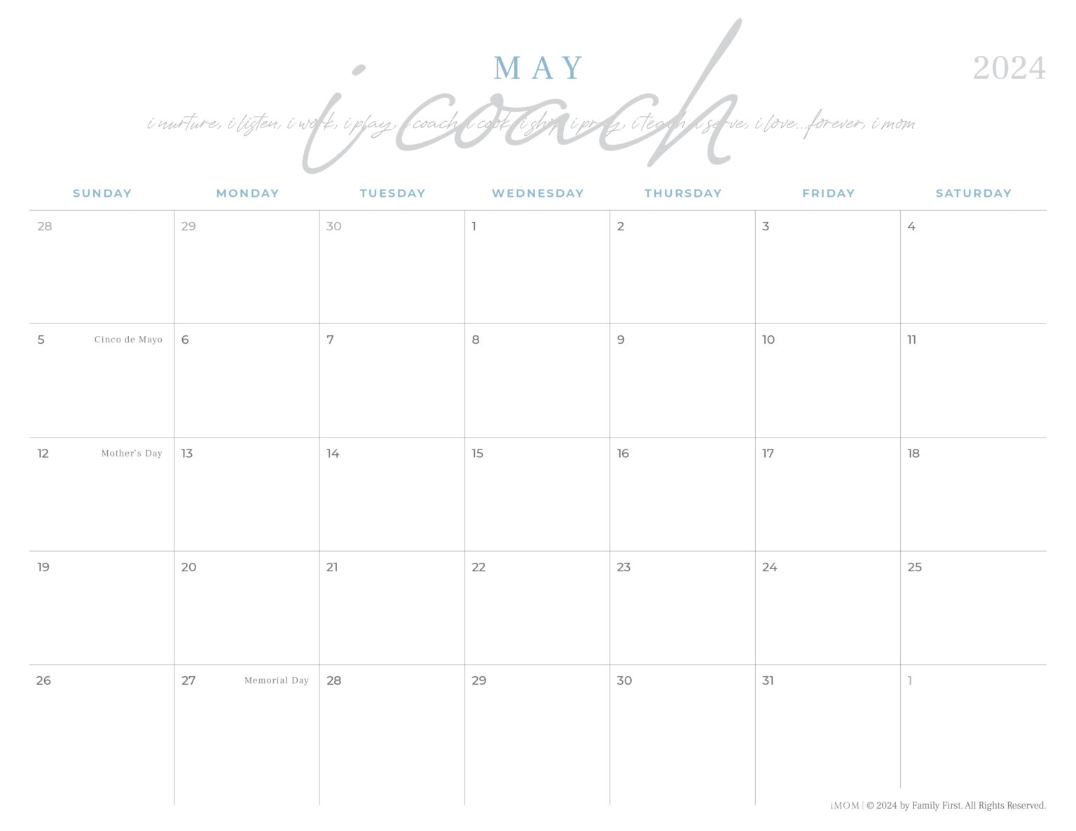 2024 Foodie Printable Calendars for Moms - iMOM