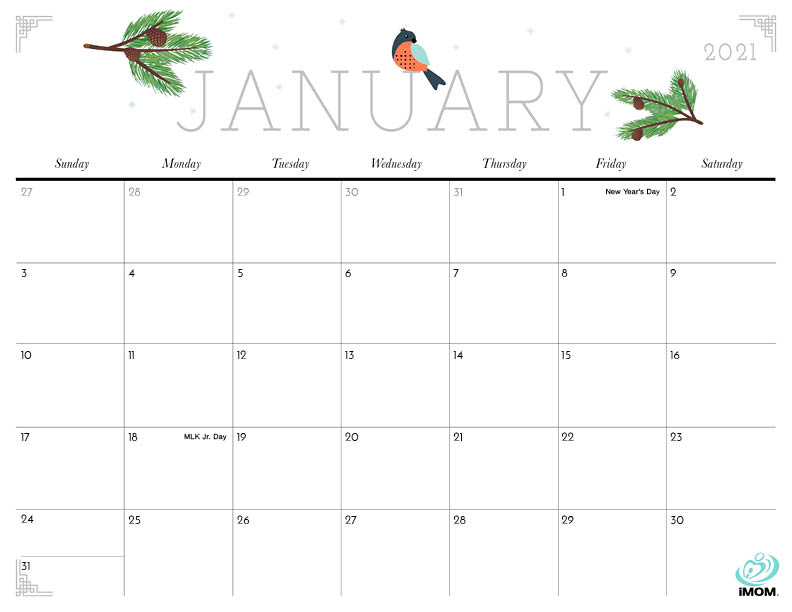 January 2021 Calendar Pretty 2022