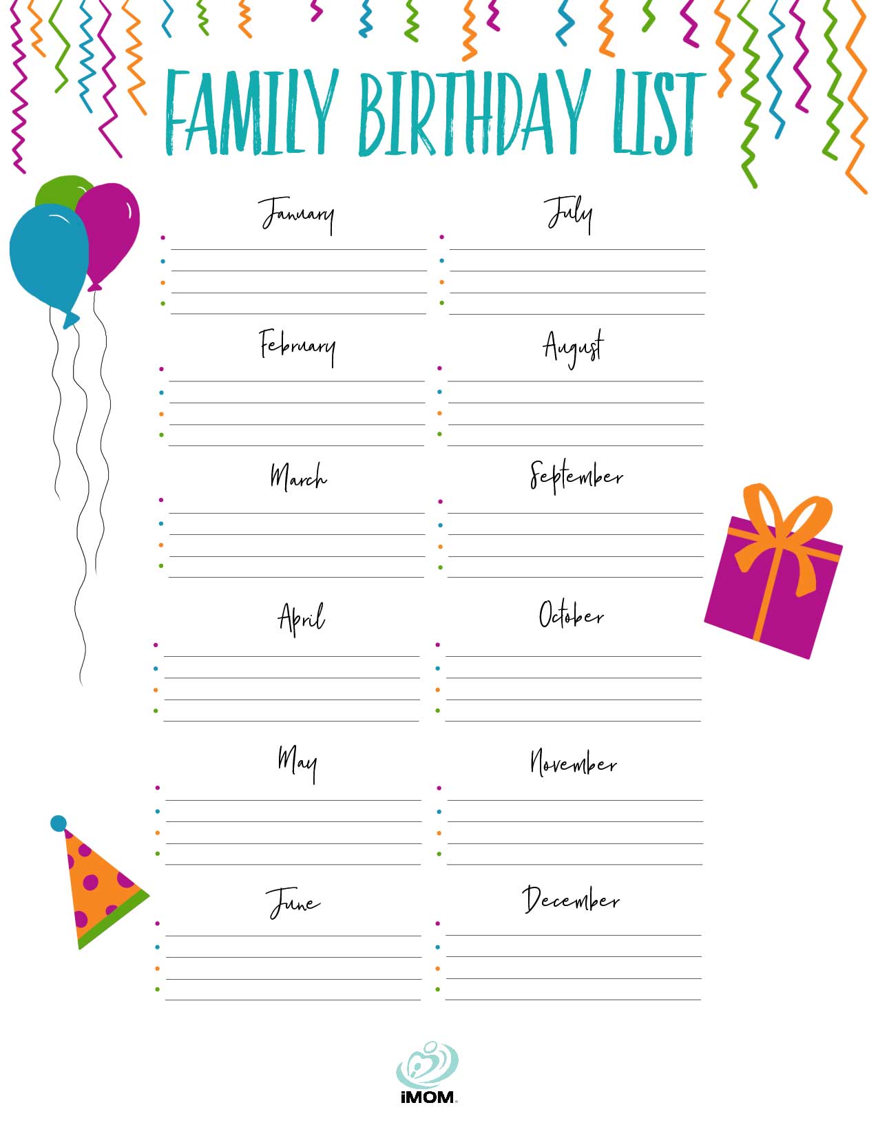 Free Printable Birthday List Template - FREE PRINTABLE TEMPLATES