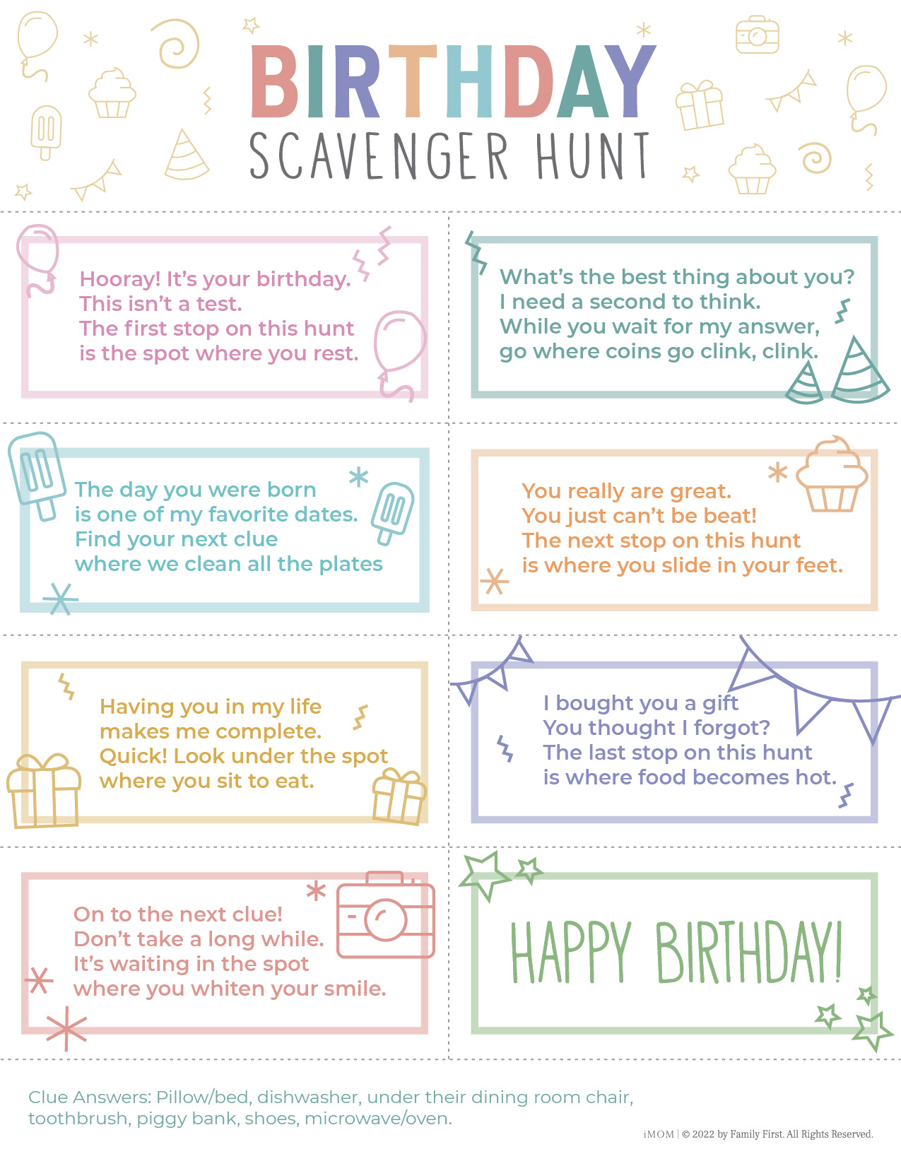Printable Scavenger Hunt Birthday Indoor Treasure Hunt Clues Birthday 
