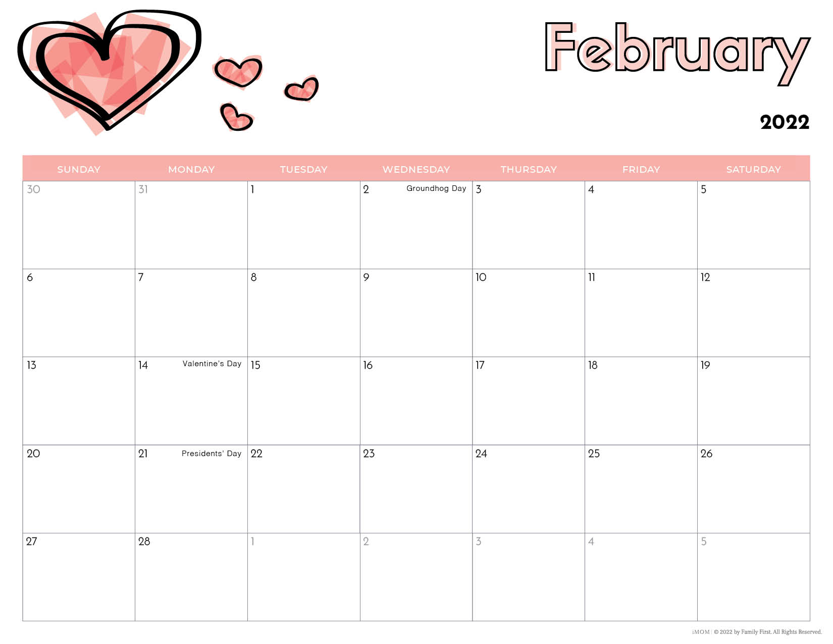 February Calendar 2022 Printable 2022 Printable Calendars For Kids - Imom