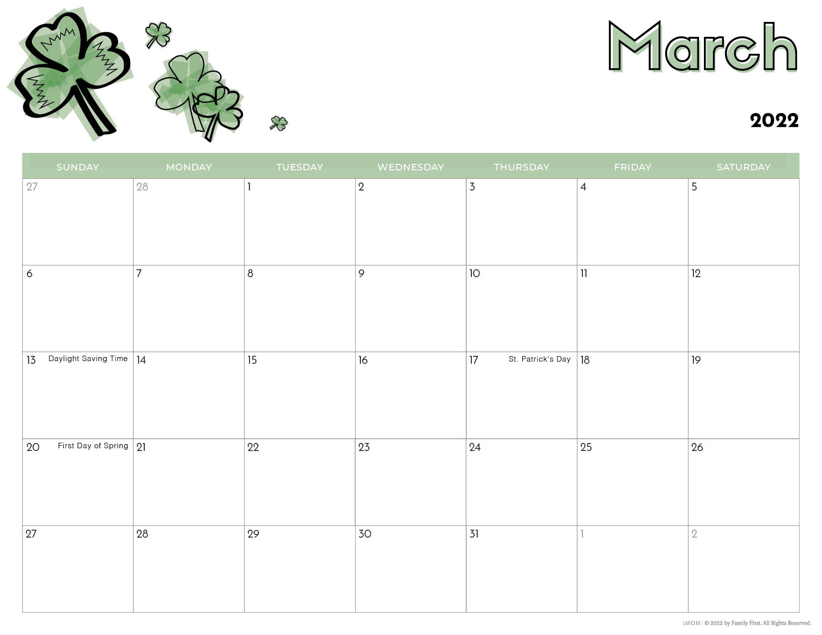 22 Printable Calendars for Kids - iMOM Pertaining To Blank Calendar Template For Kids