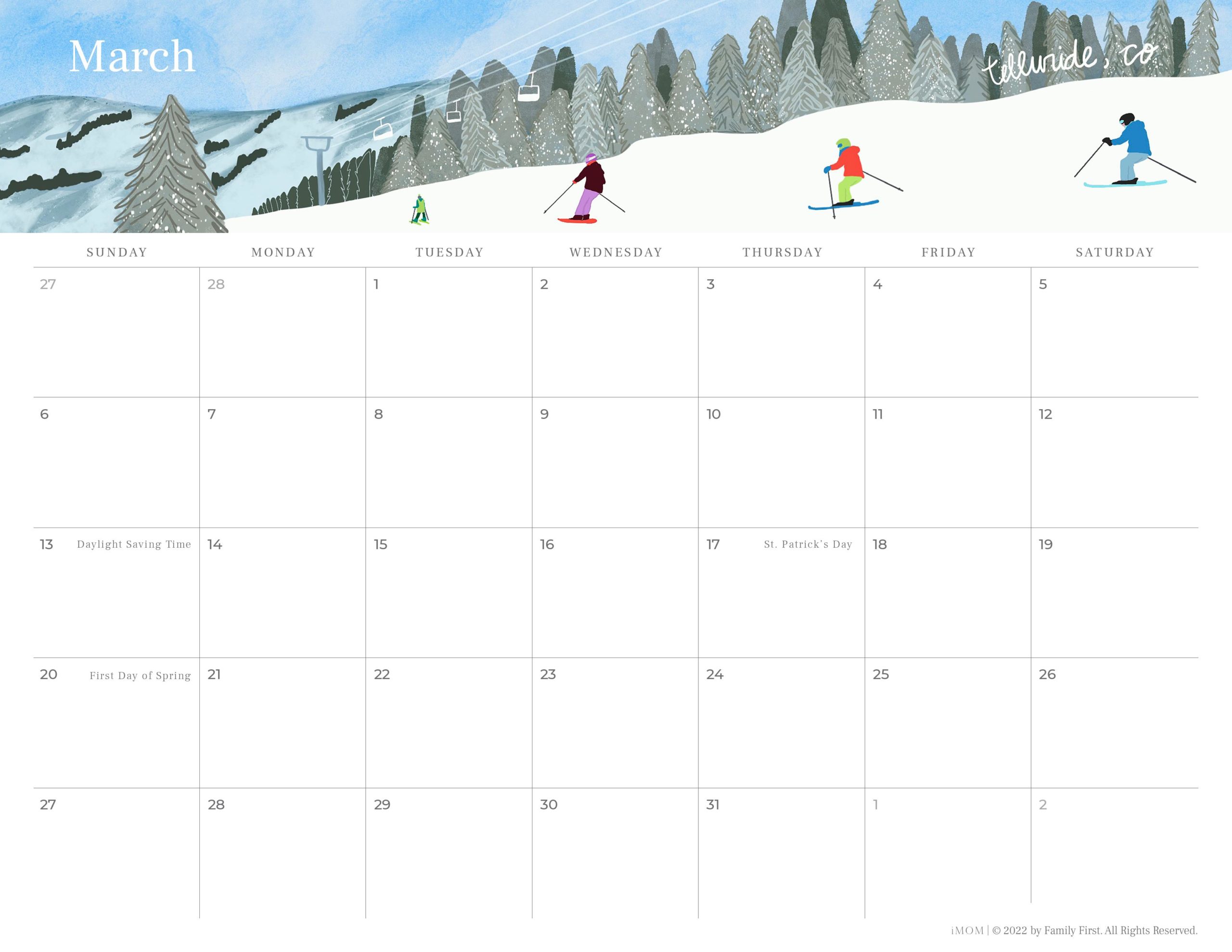 2022 Printable Travel Calendar for Moms