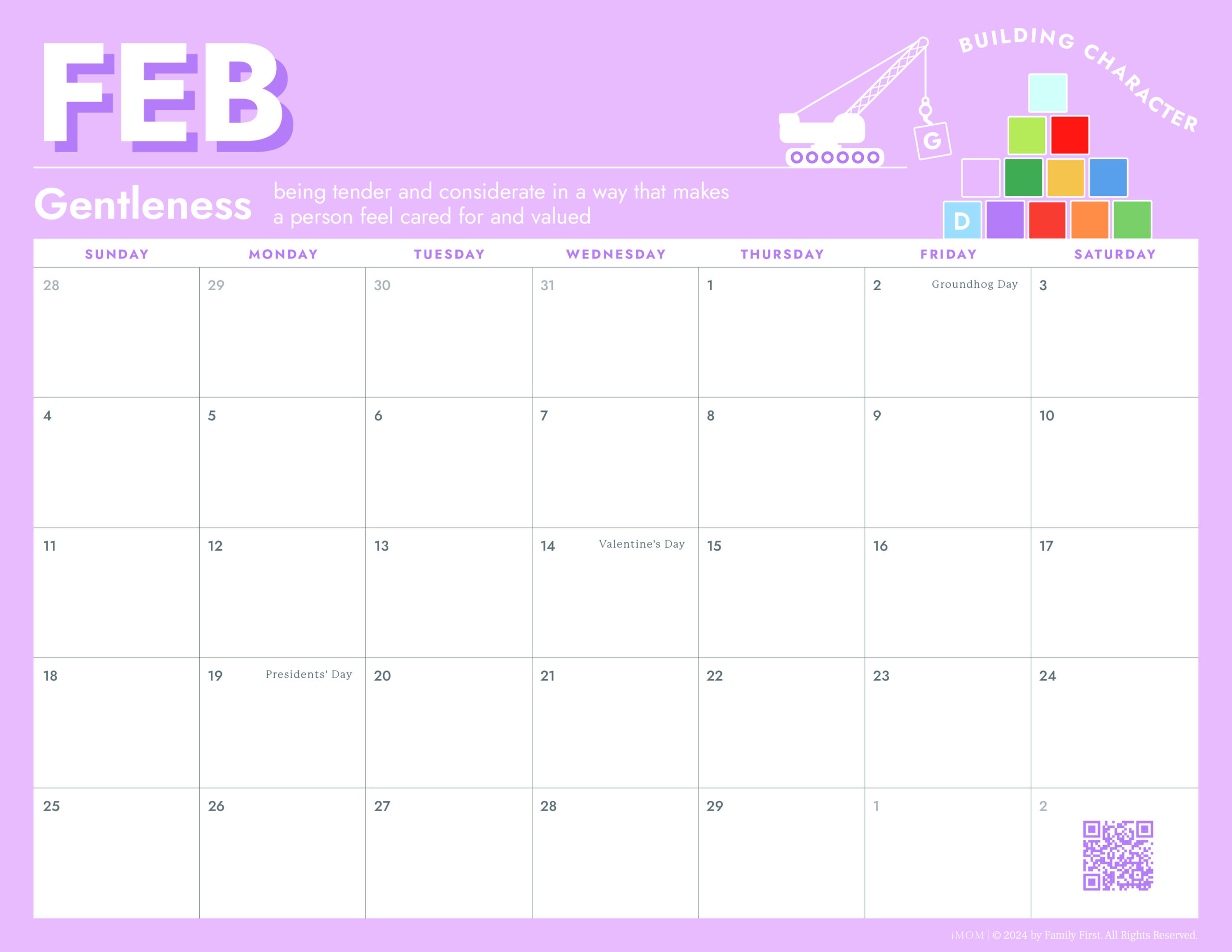2023-2024 Good Character Traits for Kids Printable Calendar - iMOM
